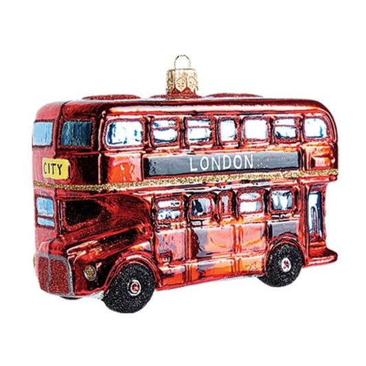 Pinnacle Peak Trading Company London Double Decker Bus Polish Glass Christmas Ornament England Tree Decoration
