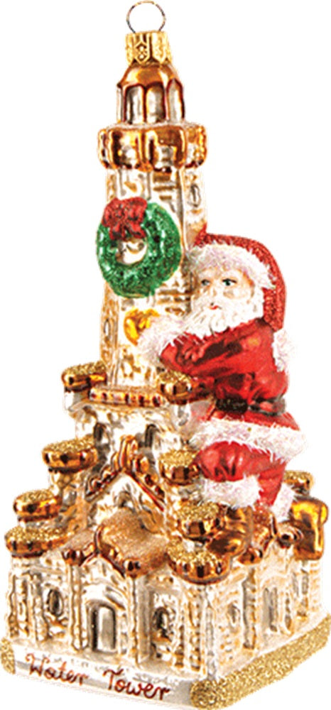 Santa on Chicago Water Tower Polish Glass Christmas Ornament Illinois Decoration