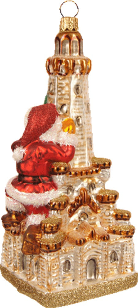 Santa on Chicago Water Tower Polish Glass Christmas Ornament Illinois Decoration