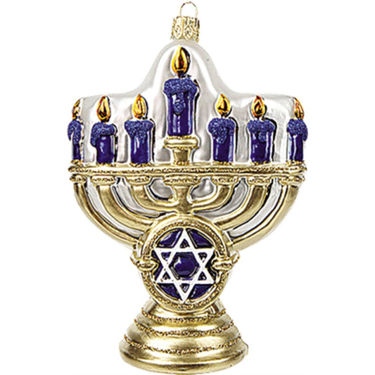 Jewish Menorah Polish Glass Holiday Ornament Made in Poland Decoration