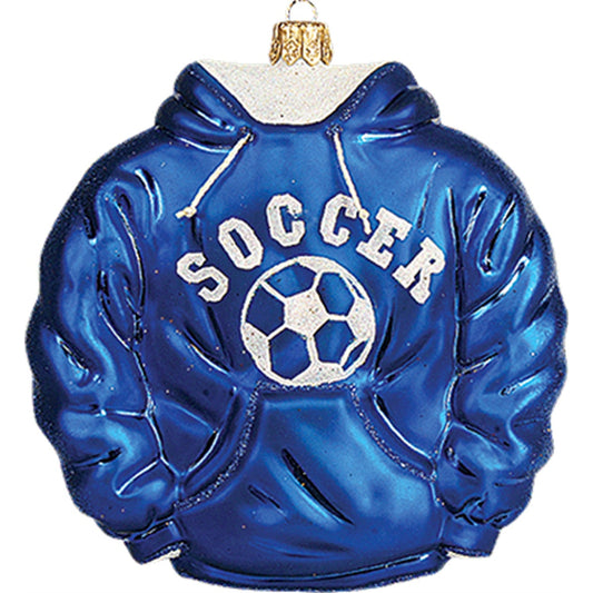 Blue Soccer Hoodie Polish Mouth Blown Glass Christmas Ornament Sports Decoration