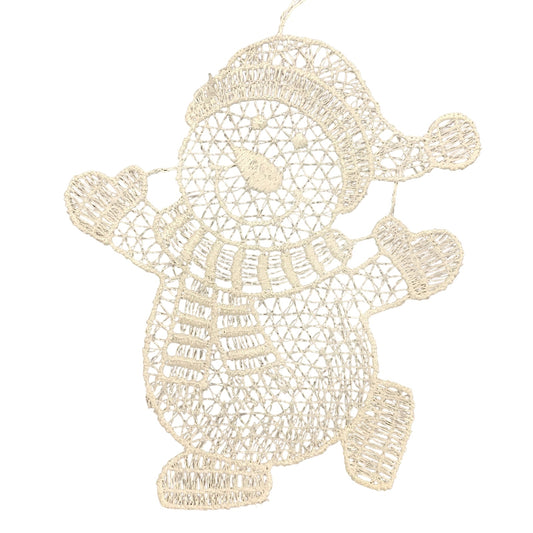 White Lace Snowman Waving Hanging Ornament Set of 6