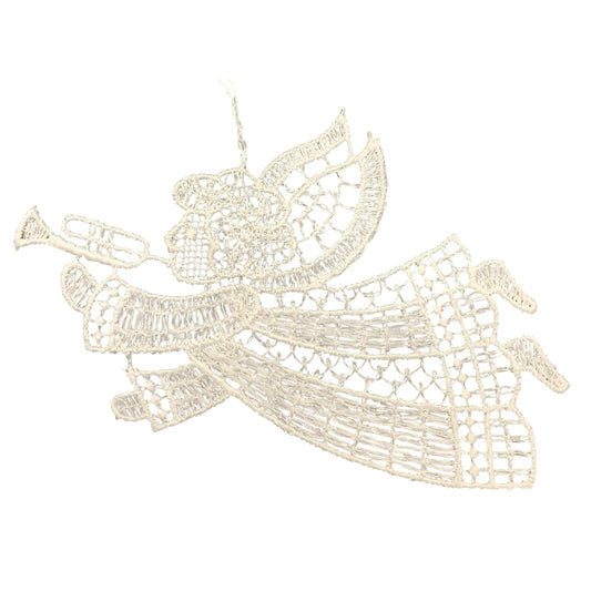 Lace Angel Flying playing Trumpet Ornament Set of 6