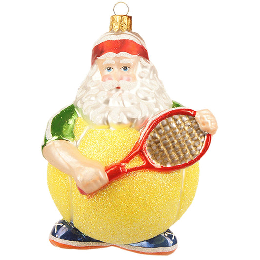 Tennis Ball Santa Claus Polish Glass Christmas Tree Ornament Sports Decoration