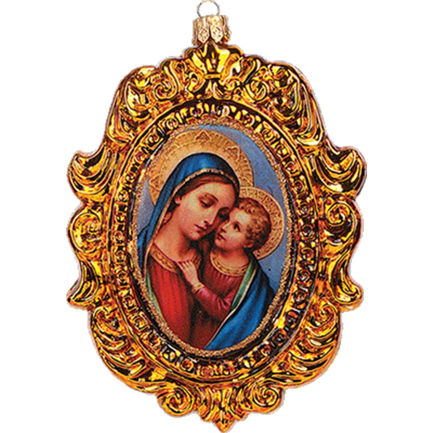 The Madonna with Baby Jesus Portrait Polish Mouth Blown Glass Christmas Ornament