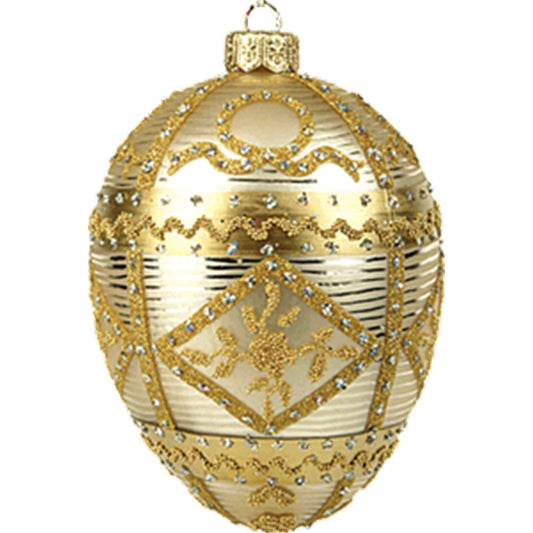 Champagne Commemorative Egg Faberge Inspired Polish Blown Glass Holiday Ornament