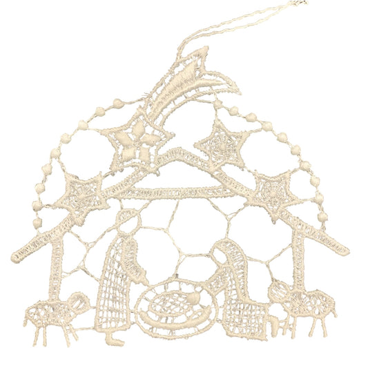 White Lace Nativity Scene Hanging Ornament Set of 6