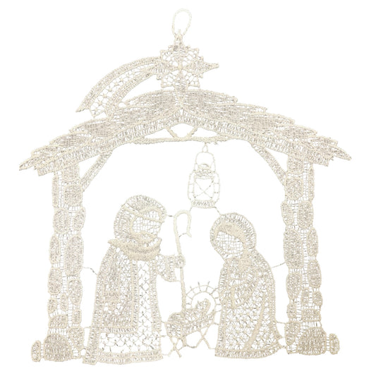 Large White Lace Nativity Scene Hanging Ornament