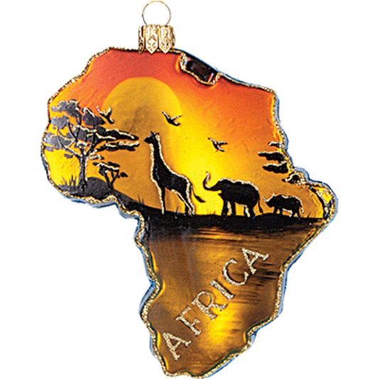 African Continent Savannah Scene Polish Blown Glass Christmas Ornament