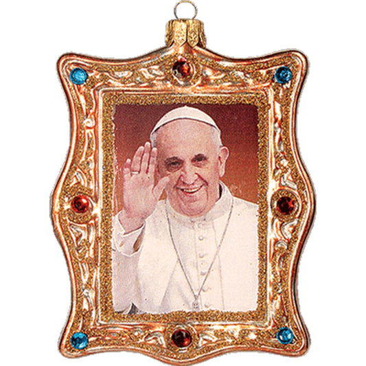 Pope Francis Portrait Polish Mouth Blown Glass Christmas Ornament Decoration