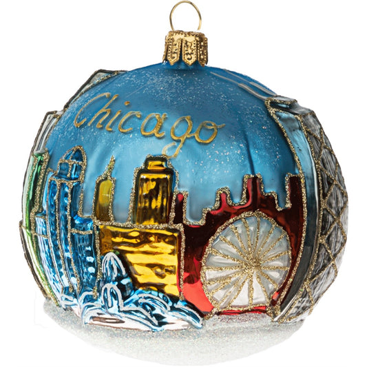 Chicago City Figural Ball Polish Mouth Blown Glass Christmas Ornament