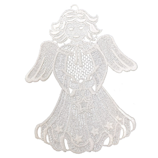 Large White Lace Angel holding Star Hanging Ornament