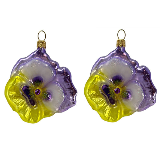Purple and Yellow Flower Polish Glass Christmas Tree Ornaments Set of 2