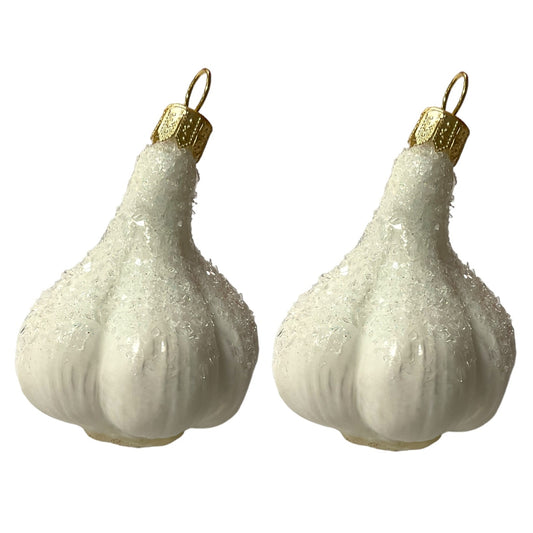 Whole Garlic Polish Glass Christmas Tree Ornaments Set of 2