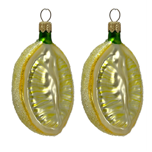 Lemon Polish Glass Christmas Tree Ornaments Set of 2