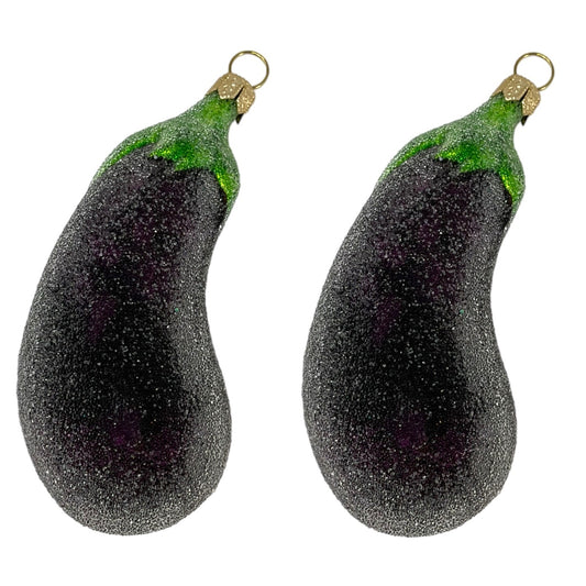 Eggplant Polish Glass Christmas Tree Ornaments Set of 2