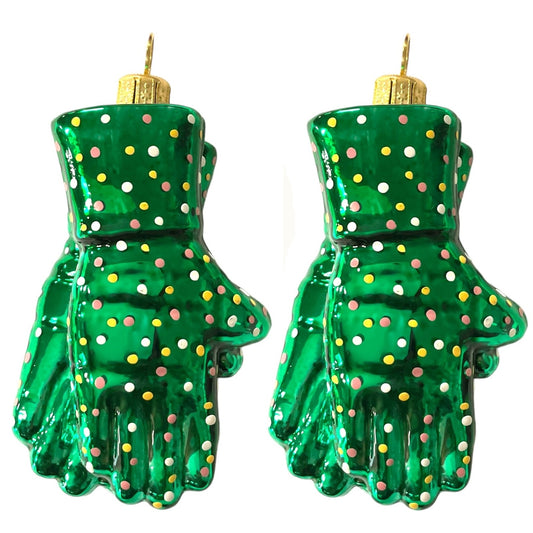Green Gardening Gloves Polish Glass Christmas Tree Ornaments Set of 2