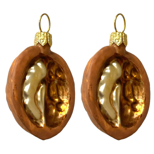 Half a Walnut Polish Glass Christmas Tree Ornaments Set of 2