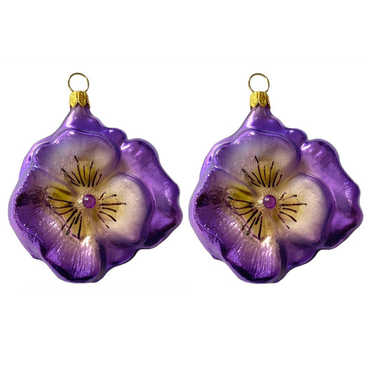 Purple Flower Polish Glass Christmas Tree Ornaments Set of 2
