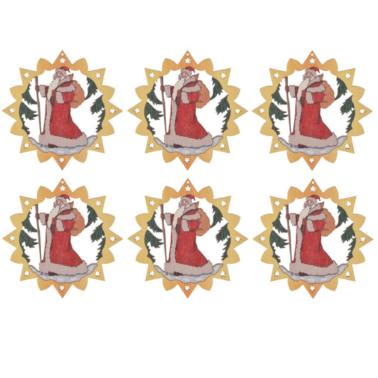 Pinnacle Peak Trading German Wood Colorful Santa Ornament 6 Piece Set 2.3 Inch