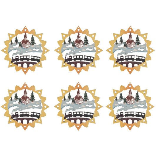 Pinnacle Peak Trading German Wood Colorful Railway Ornament 6 Piece Set 2.3 Inch