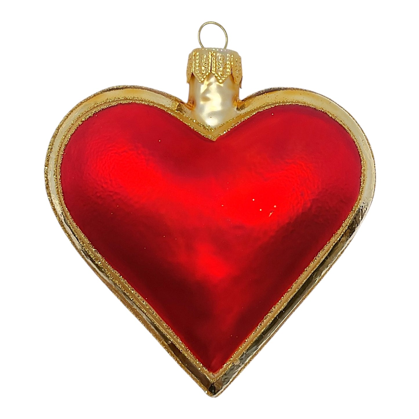 Red Heart with Gold Stripes Polish Glass Christmas Tree Ornament Made in Poland