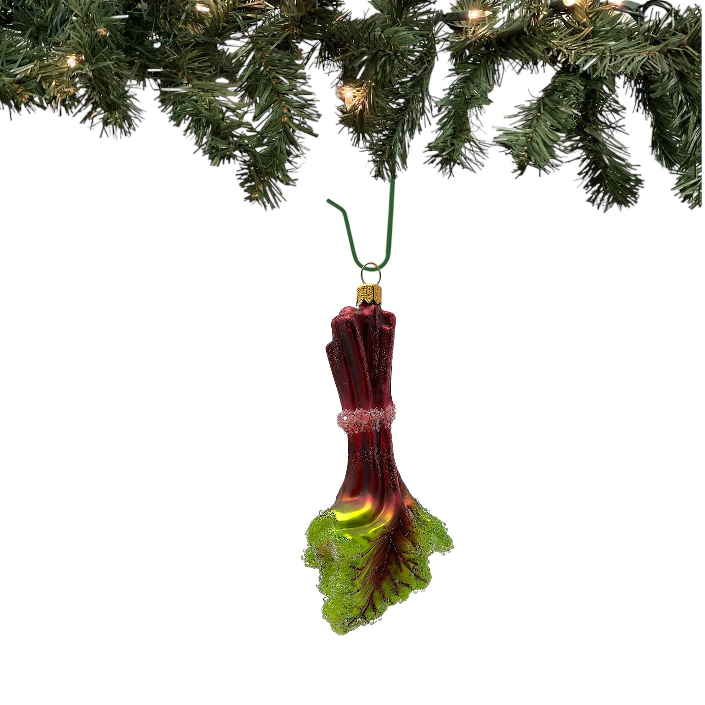 Pinnacle Peak Trading Rhubard with Leaf Food Polish Glass Christmas Tree Ornament