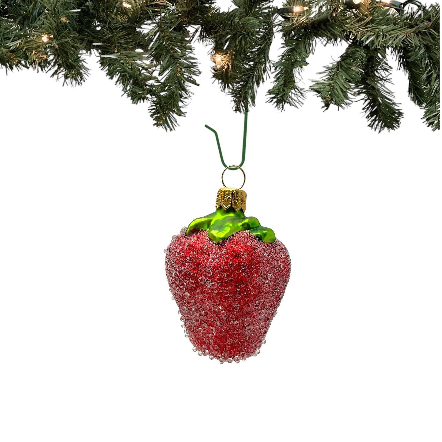 Pinnacle Peak Trading Red Beaded Strawberry Polish Glass Christmas Tree Ornament Set of 2