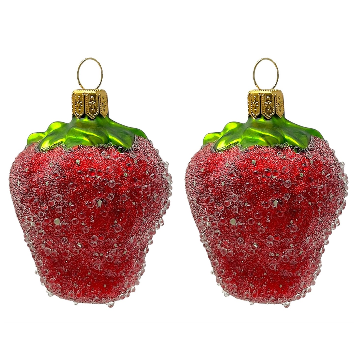 Pinnacle Peak Trading Red Beaded Strawberry Polish Glass Christmas Tree Ornament Set of 2