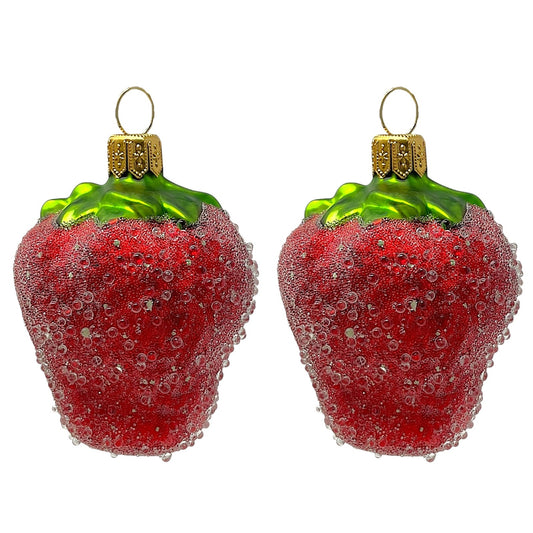 Pinnacle Peak Trading Red Beaded Strawberry Polish Glass Christmas Tree Ornament Set of 2