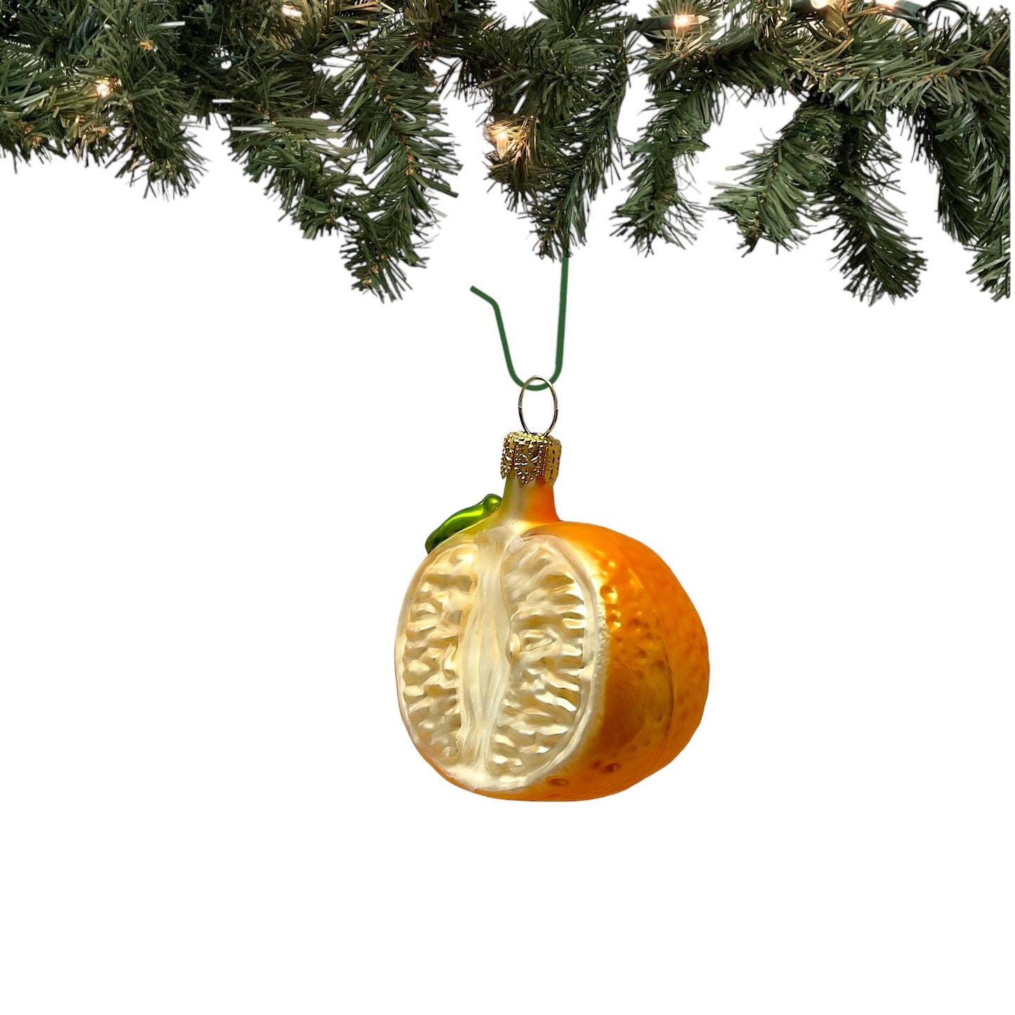 Pinnacle Peak Trading Mandarin Orange Half Polish Glass Christmas Tree Ornaments Set of 2