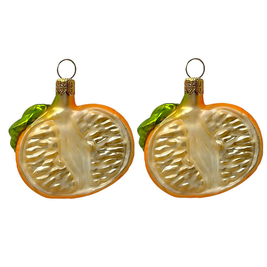Pinnacle Peak Trading Mandarin Orange Half Polish Glass Christmas Tree Ornaments Set of 2