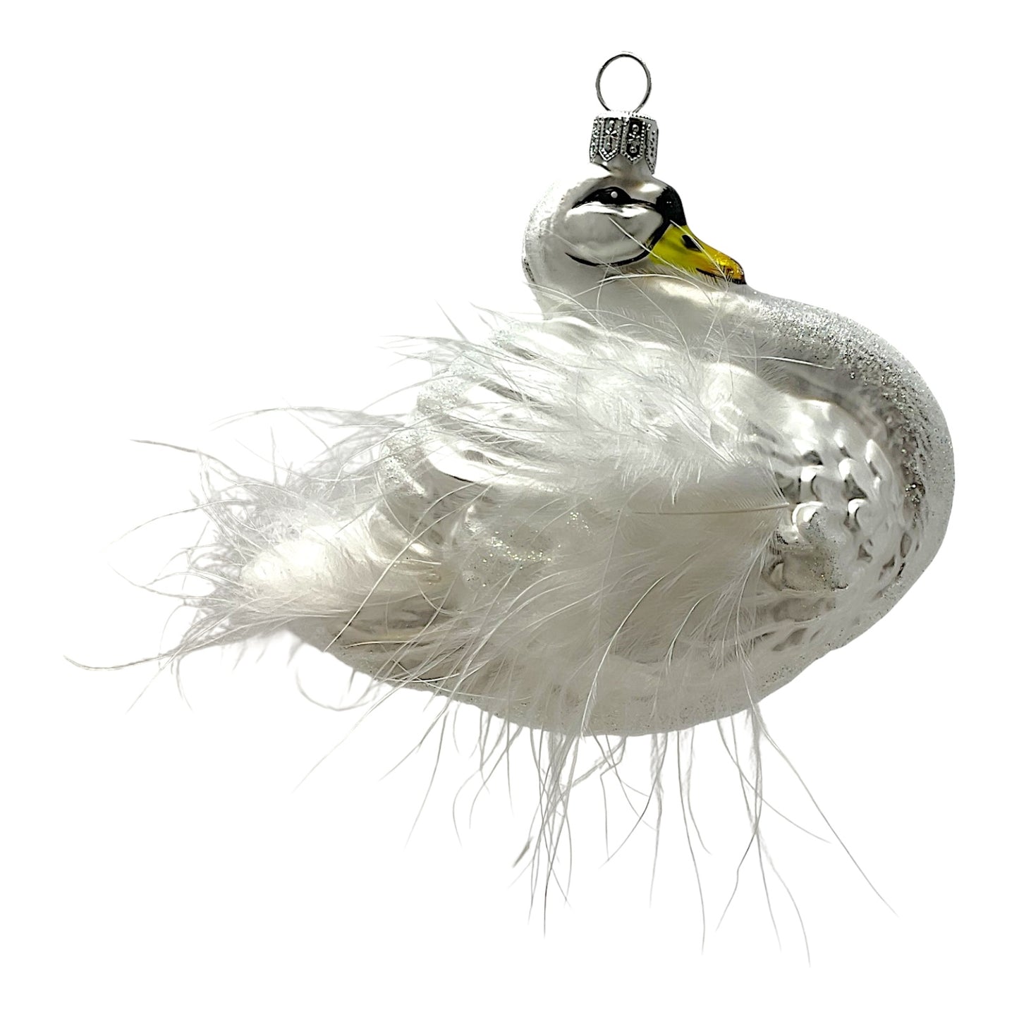 Pinnacle Peak Trading White Swan with Feathers Bird Polish Glass Christmas Tree Ornament
