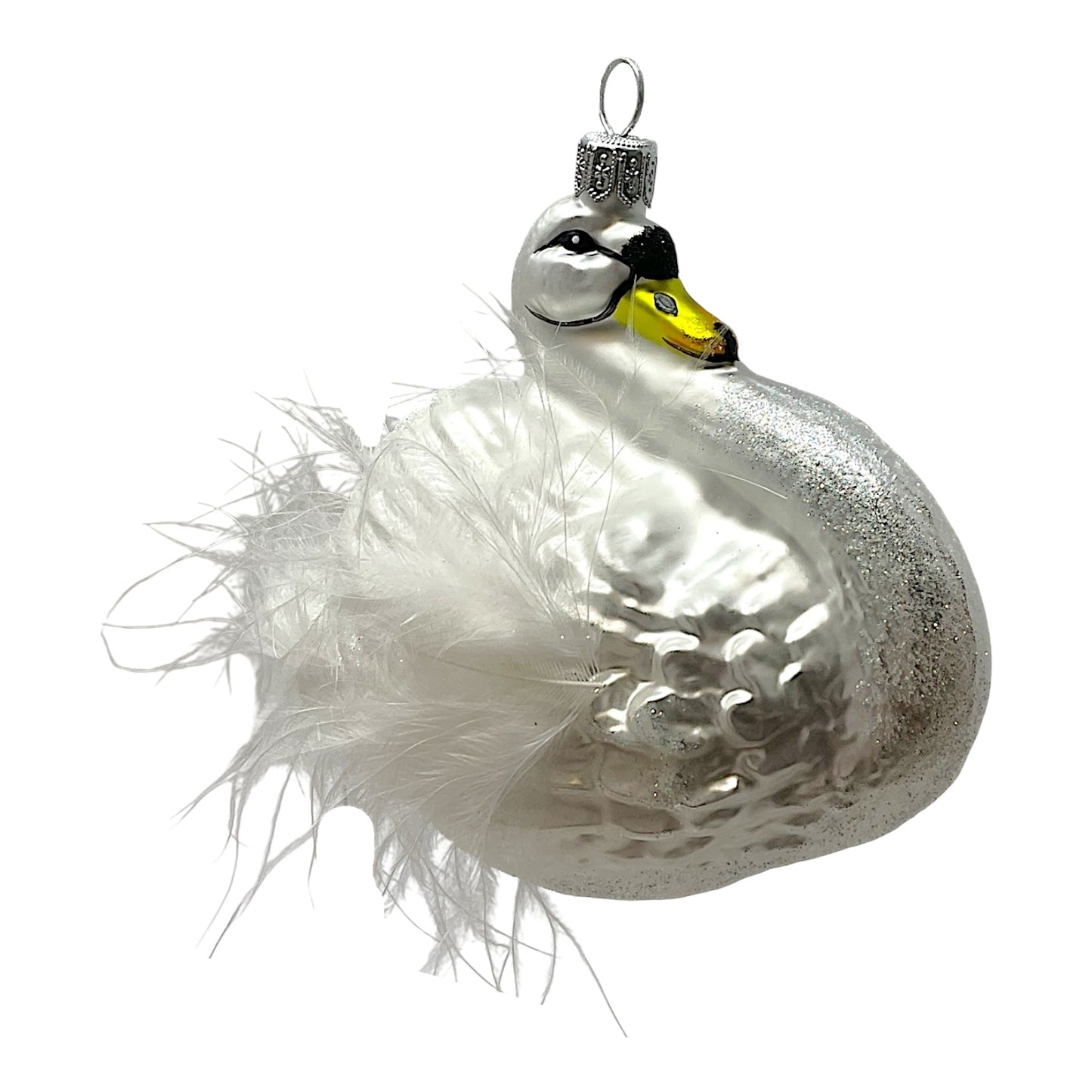 Pinnacle Peak Trading White Swan with Feathers Bird Polish Glass Christmas Tree Ornament