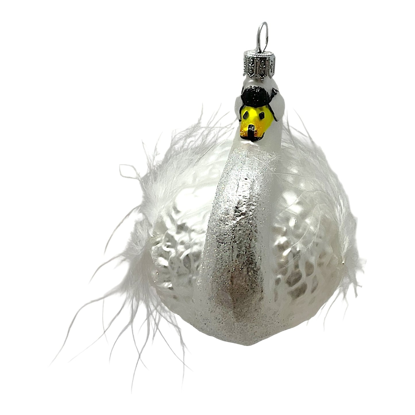Pinnacle Peak Trading White Swan with Feathers Bird Polish Glass Christmas Tree Ornament
