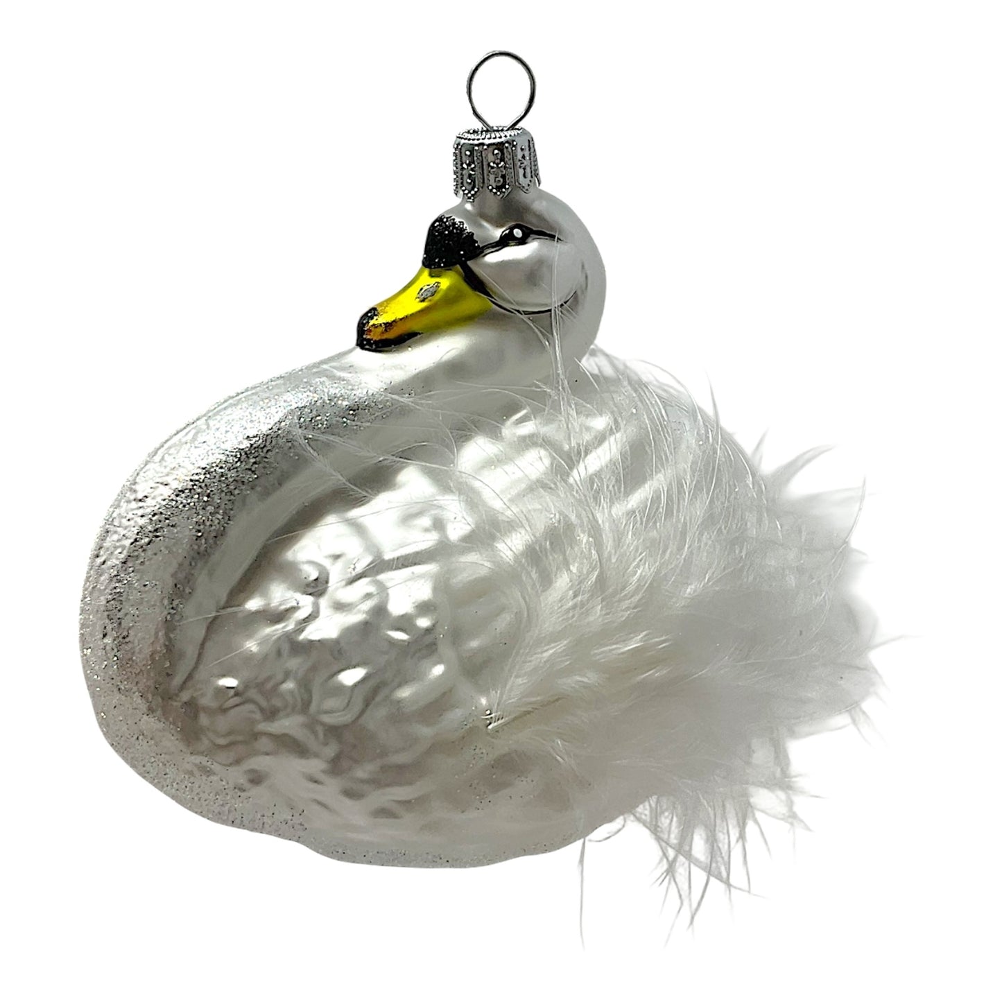 Pinnacle Peak Trading White Swan with Feathers Bird Polish Glass Christmas Tree Ornament