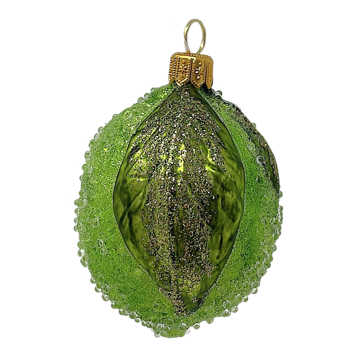 Pinnacle Peak Trading Green Beaded Lime Food Polish Glass Christmas Tree Ornament