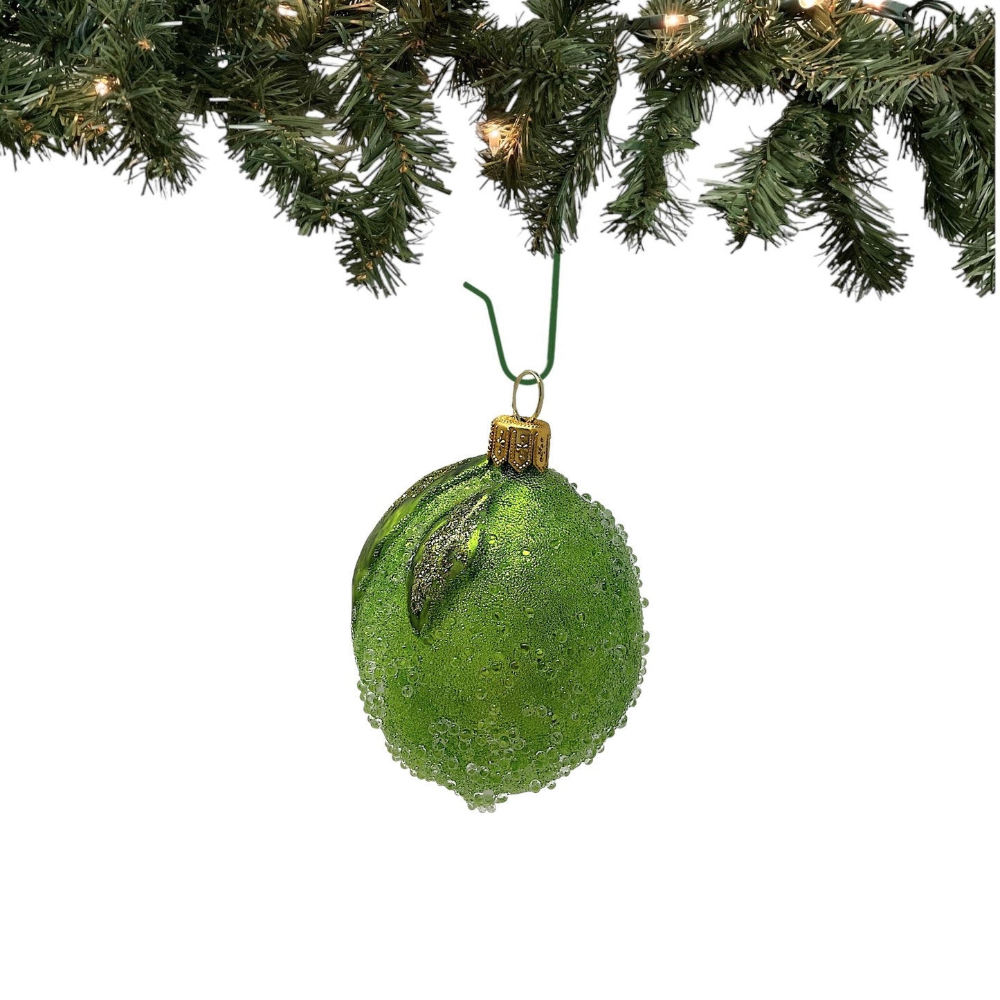 Pinnacle Peak Trading Green Beaded Lime Food Polish Glass Christmas Tree Ornament