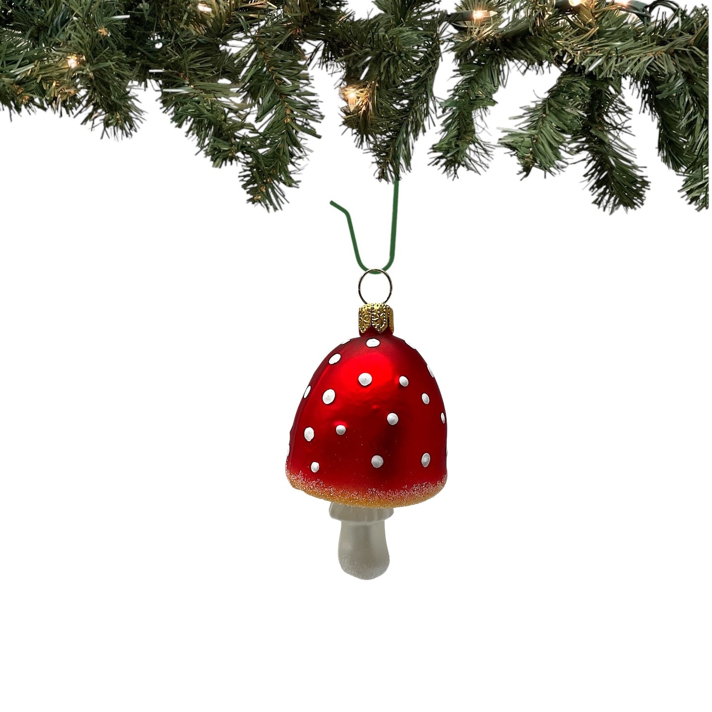Pinnacle Peak Trading Red Top Toadstool Mushroom Polish Glass Christmas Tree Ornament Set of 2
