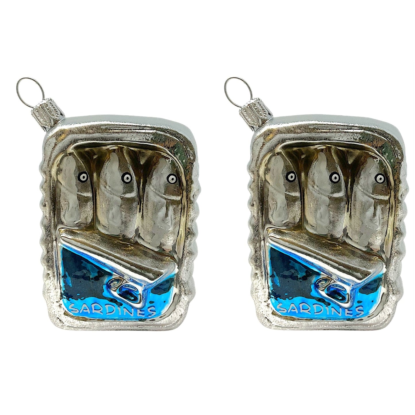 Pinnacle Peak Trading Canned Sardines Food Polish Glass Christmas Tree Ornament Set of 2