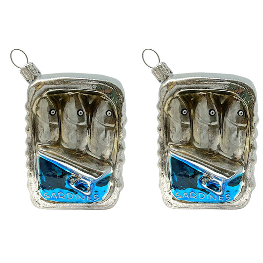 Pinnacle Peak Trading Canned Sardines Food Polish Glass Christmas Tree Ornament Set of 2