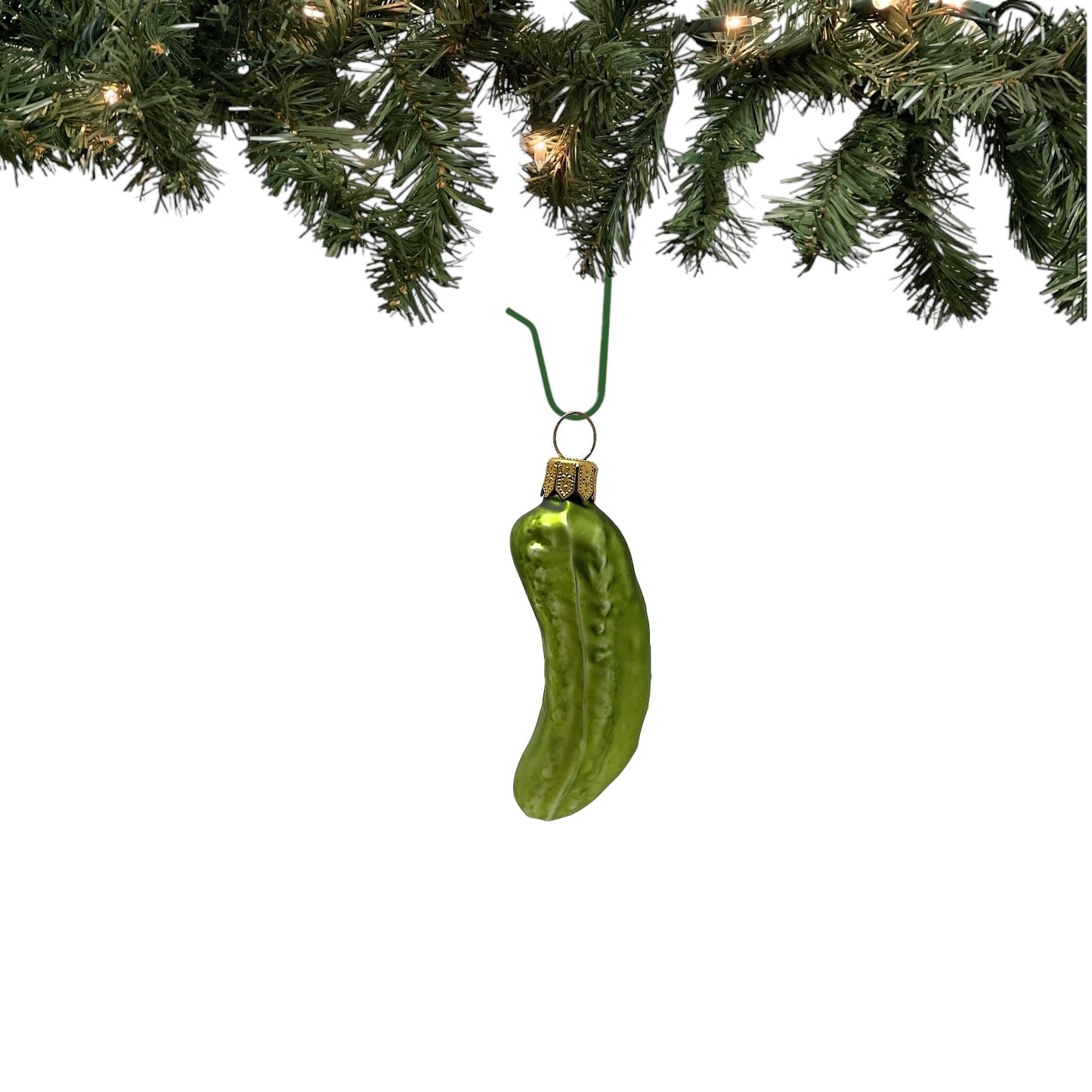 Pinnacle Peak Trading Green Pickle Food Polish Glass Christmas Tree Ornament Set of 2