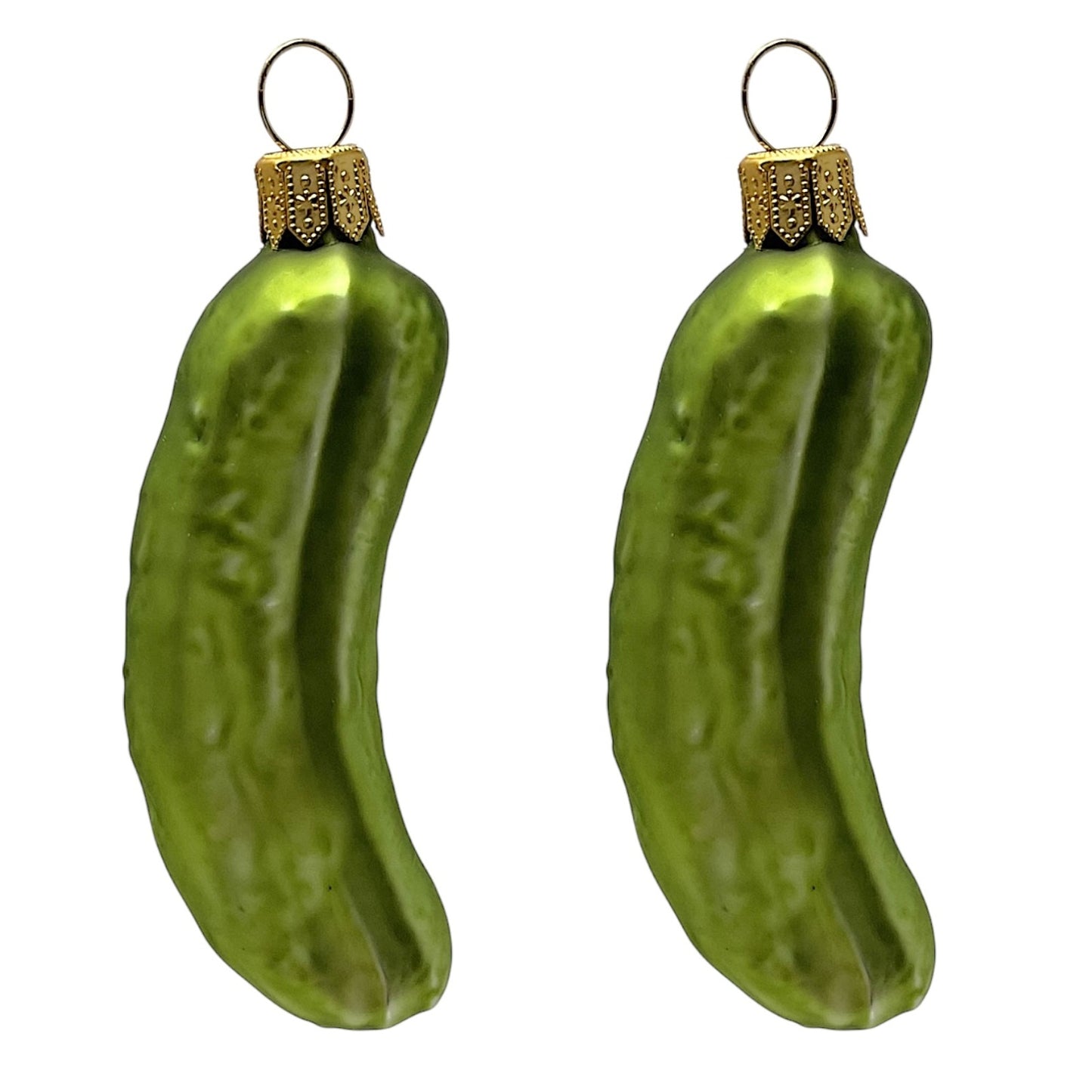 Pinnacle Peak Trading Green Pickle Food Polish Glass Christmas Tree Ornament Set of 2