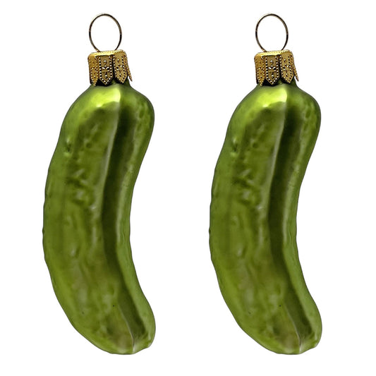 Pinnacle Peak Trading Green Pickle Food Polish Glass Christmas Tree Ornament Set of 2