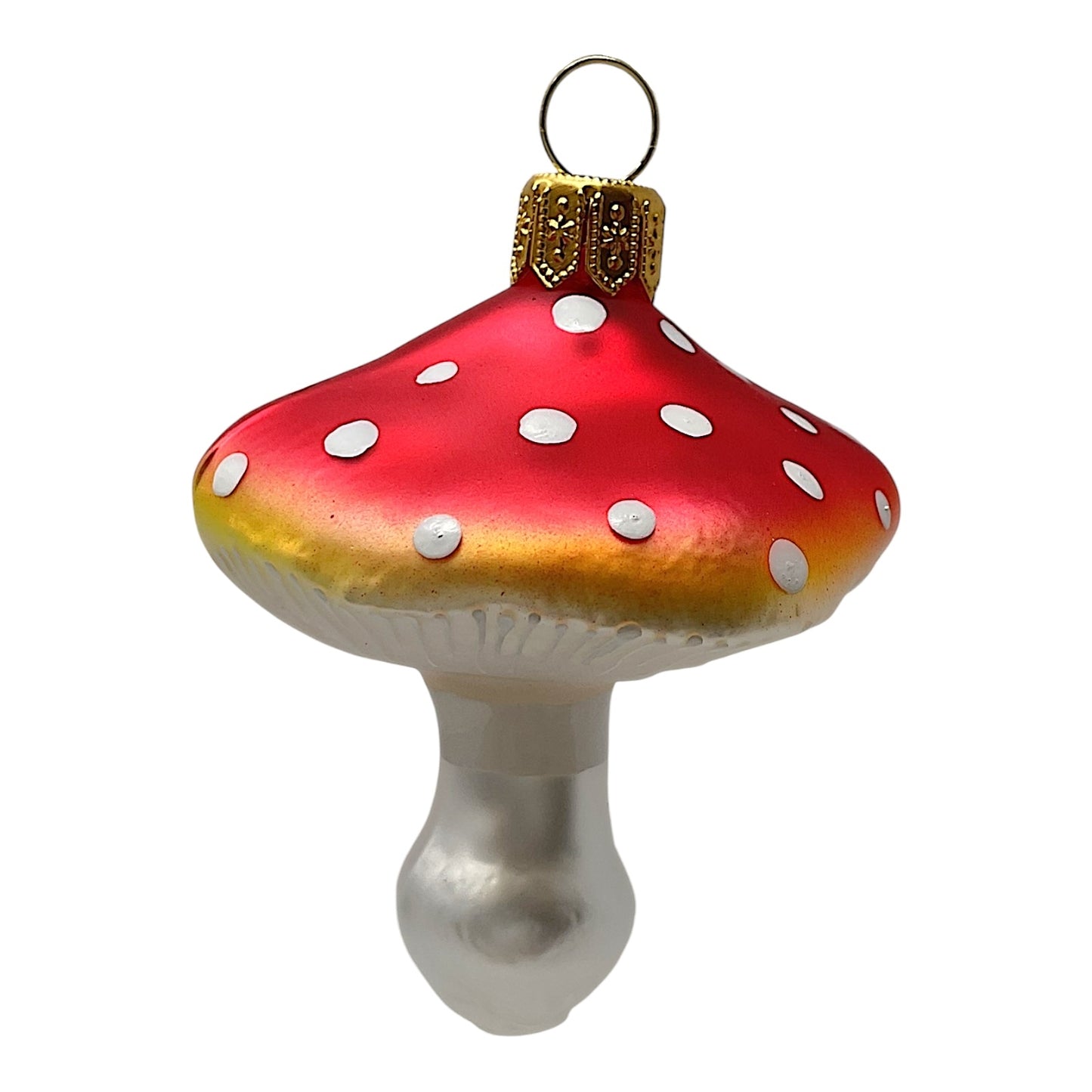Pinnacle Peak Trading Red and Yellow Toadstool Mushroom Polish Glass Christmas Tree Ornament Set of 2