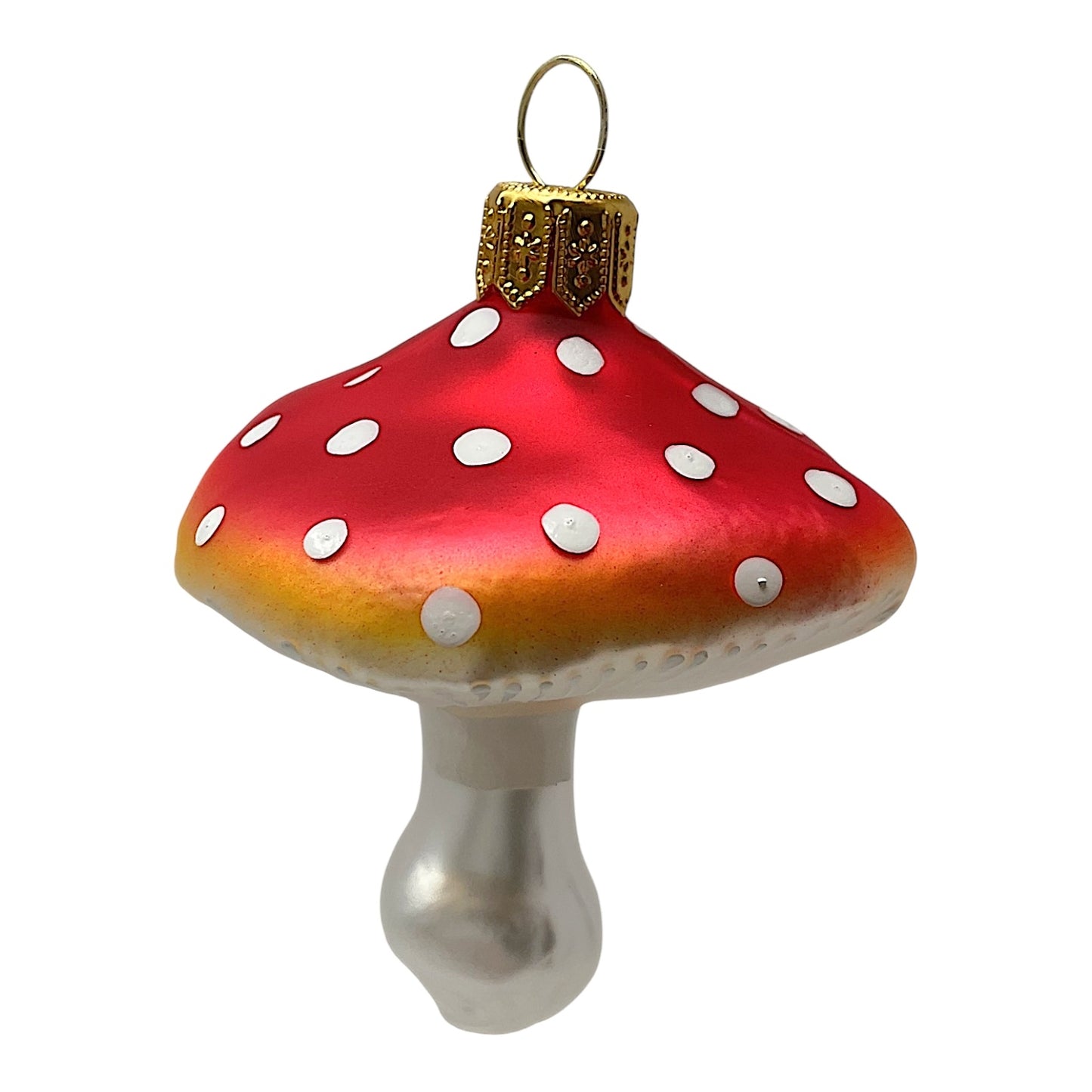 Pinnacle Peak Trading Red and Yellow Toadstool Mushroom Polish Glass Christmas Tree Ornament Set of 2