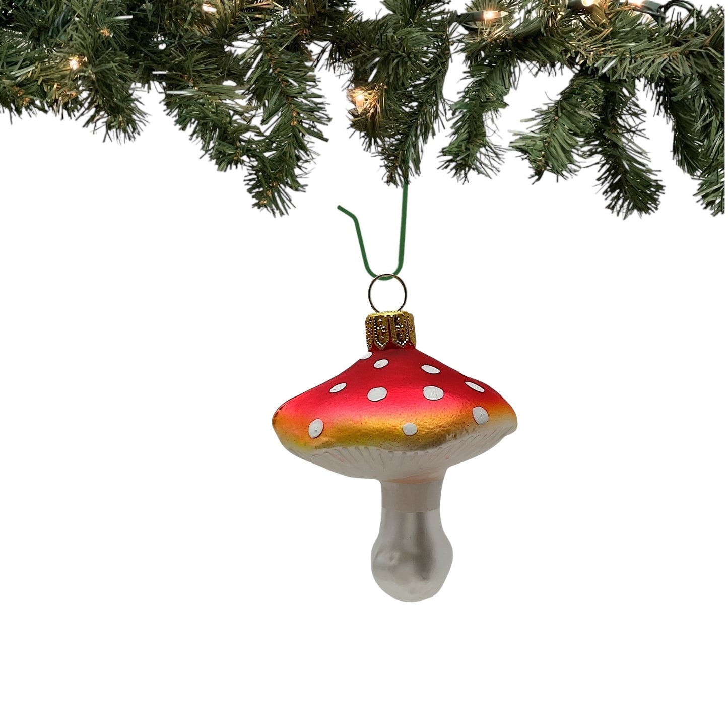 Pinnacle Peak Trading Red and Yellow Toadstool Mushroom Polish Glass Christmas Tree Ornament Set of 2