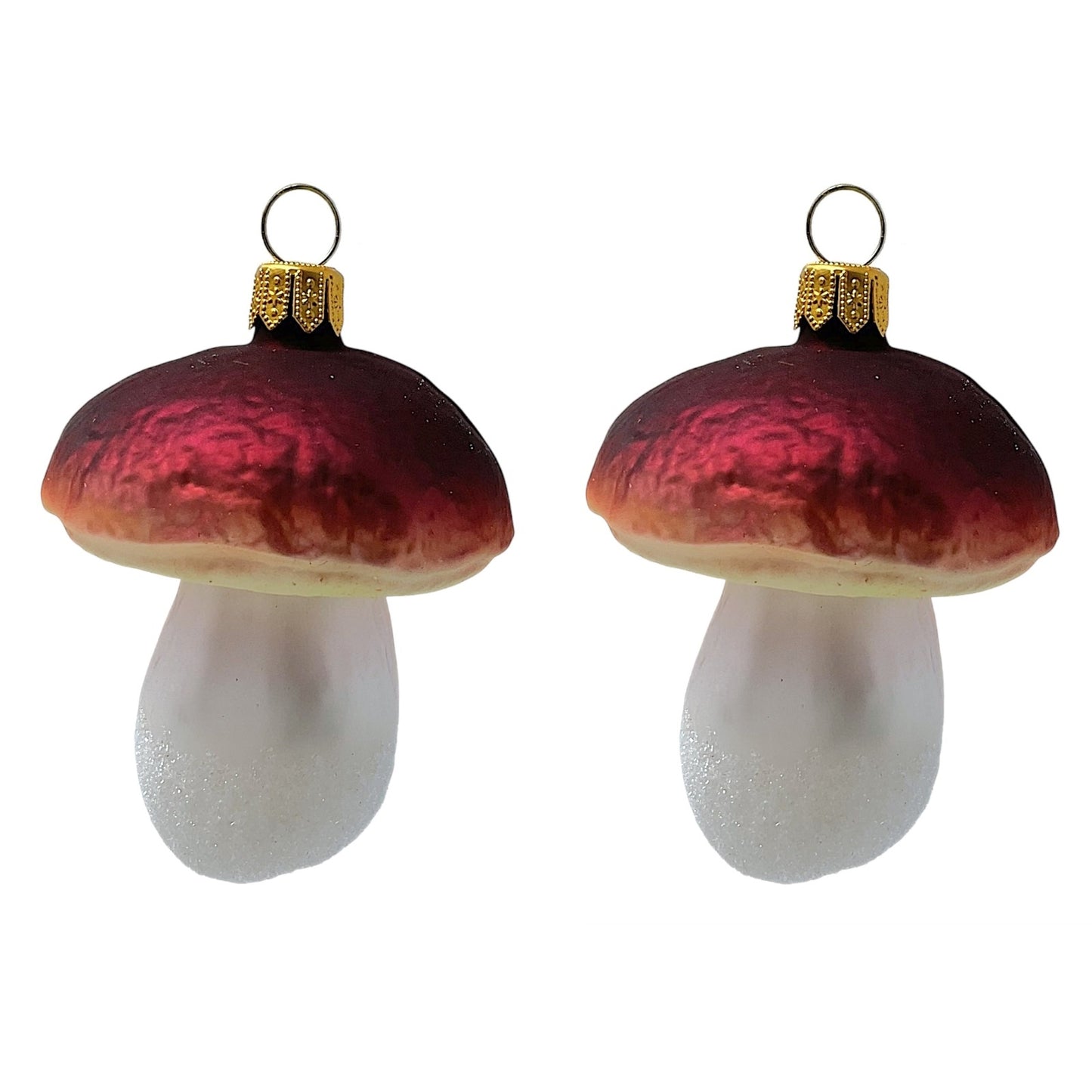 Pinnacle Peak Trading Brown Mushroom Polish Glass Christmas Tree Ornament Set of 2
