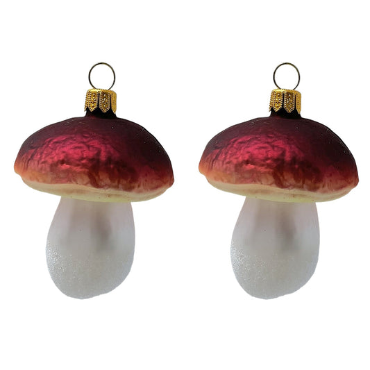 Pinnacle Peak Trading Brown Mushroom Polish Glass Christmas Tree Ornament Set of 2