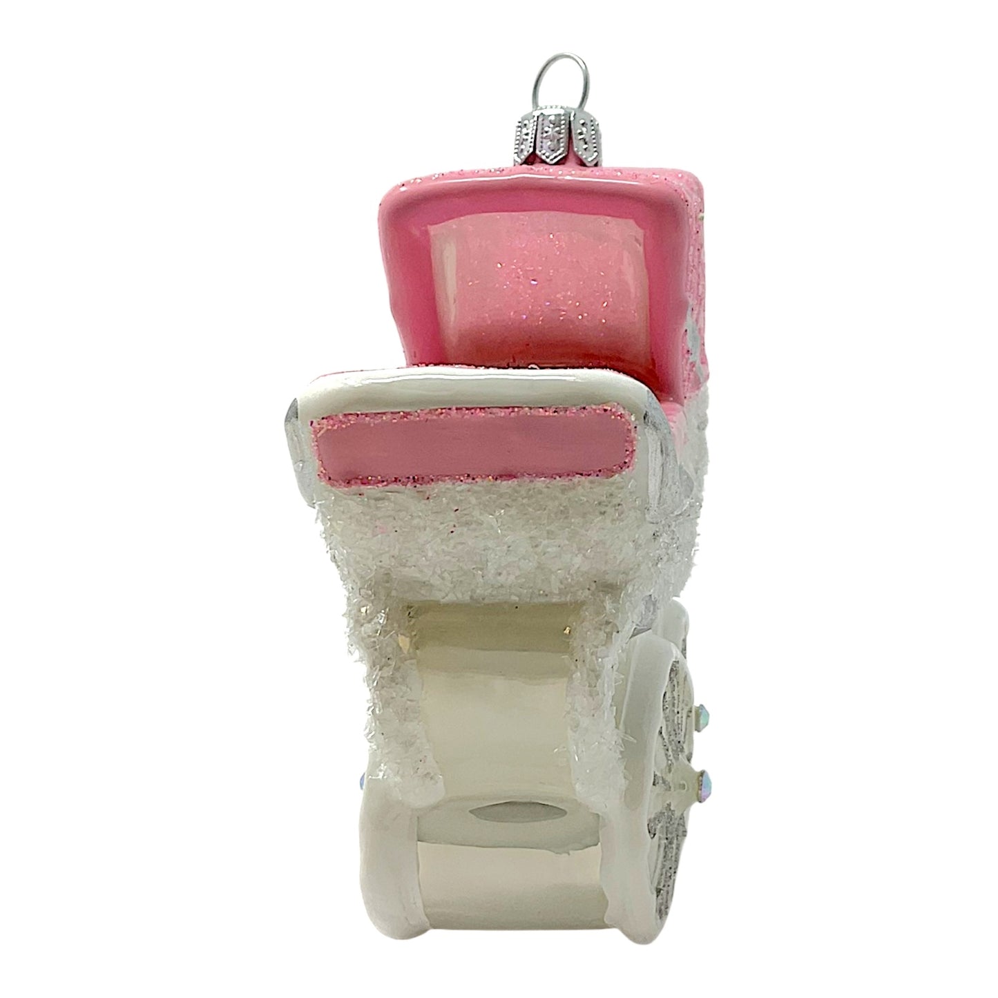 Pinnacle Peak Trading Pink and White Baby Carriage Polish Glass Christmas Tree Ornament